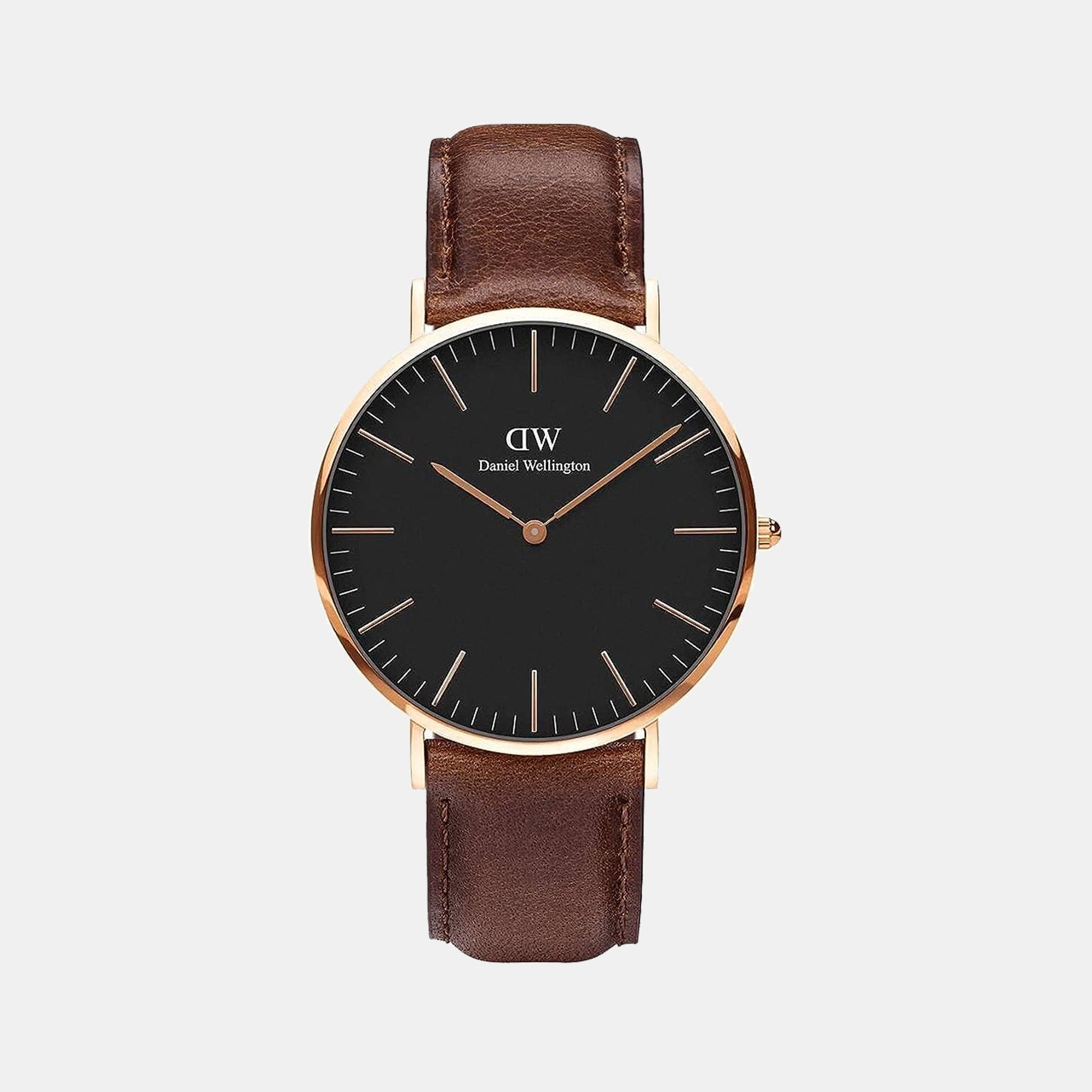 Classic Men Quartz Black Dial Analog Leather Watch DW00100125K