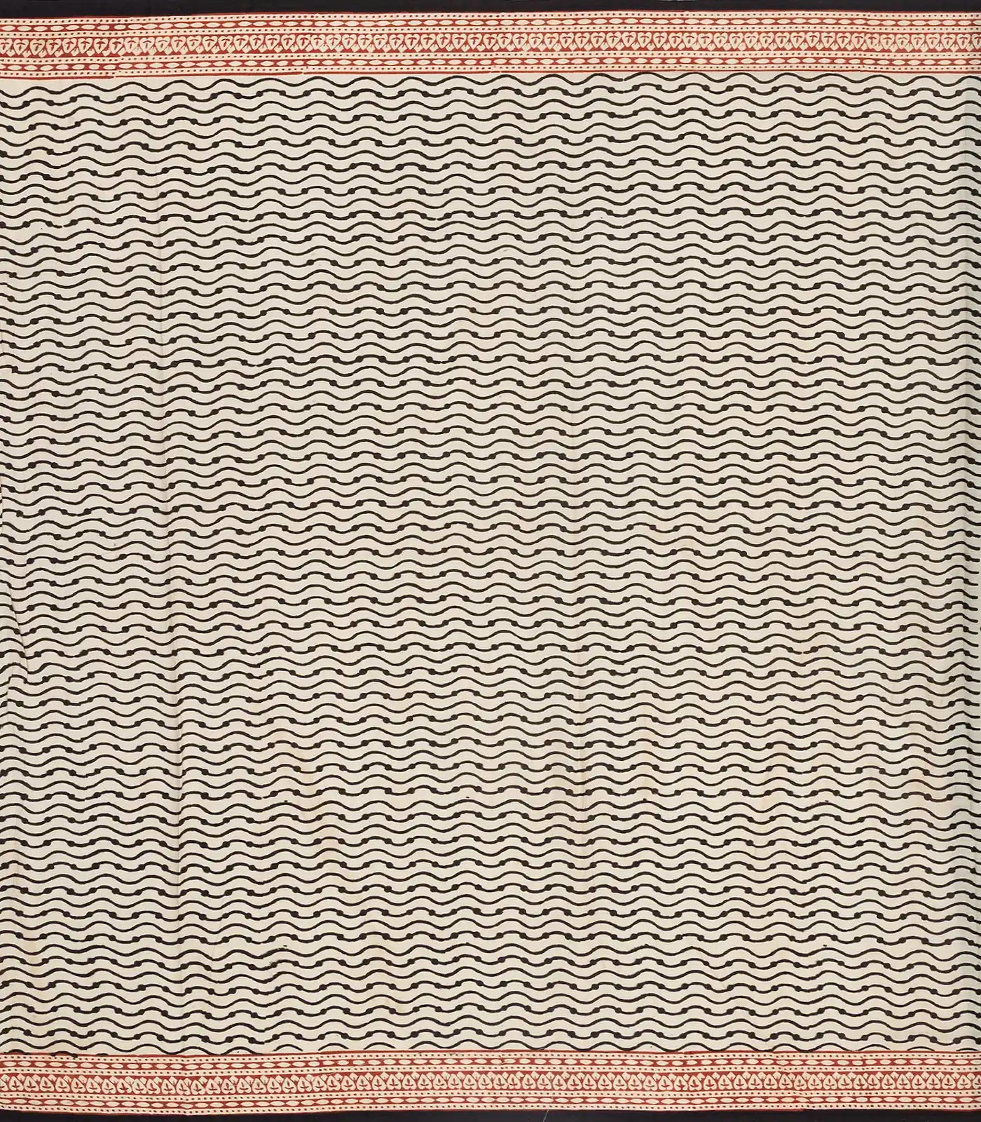 Black Woven Jaipur Cotton Saree Printed With Cream Chevron Motifs