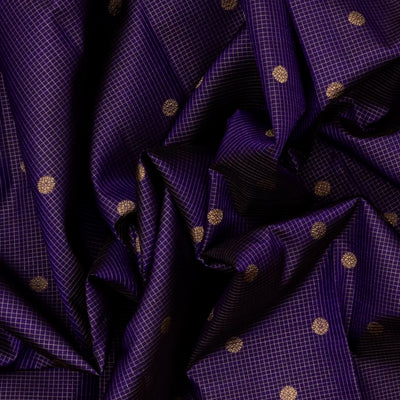 Violet Handloom Kanchipuram Korvai Silk Saree With Zari Checks & Buttas
