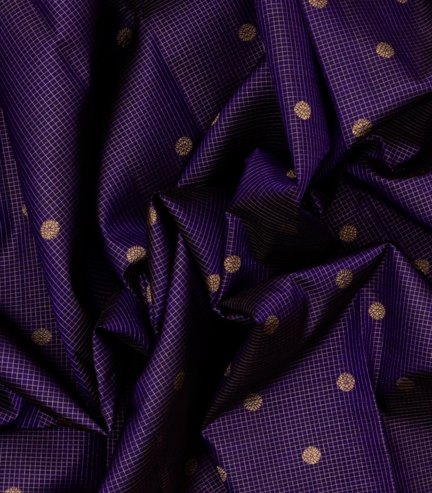 Violet Handloom Kanchipuram Korvai Silk Saree With Zari Checks & Buttas