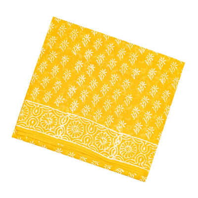 Yellow Woven Jaipur Cotton Saree Printed With Floral Motifs