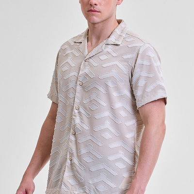 Cream Geometric Box Fit Shirt