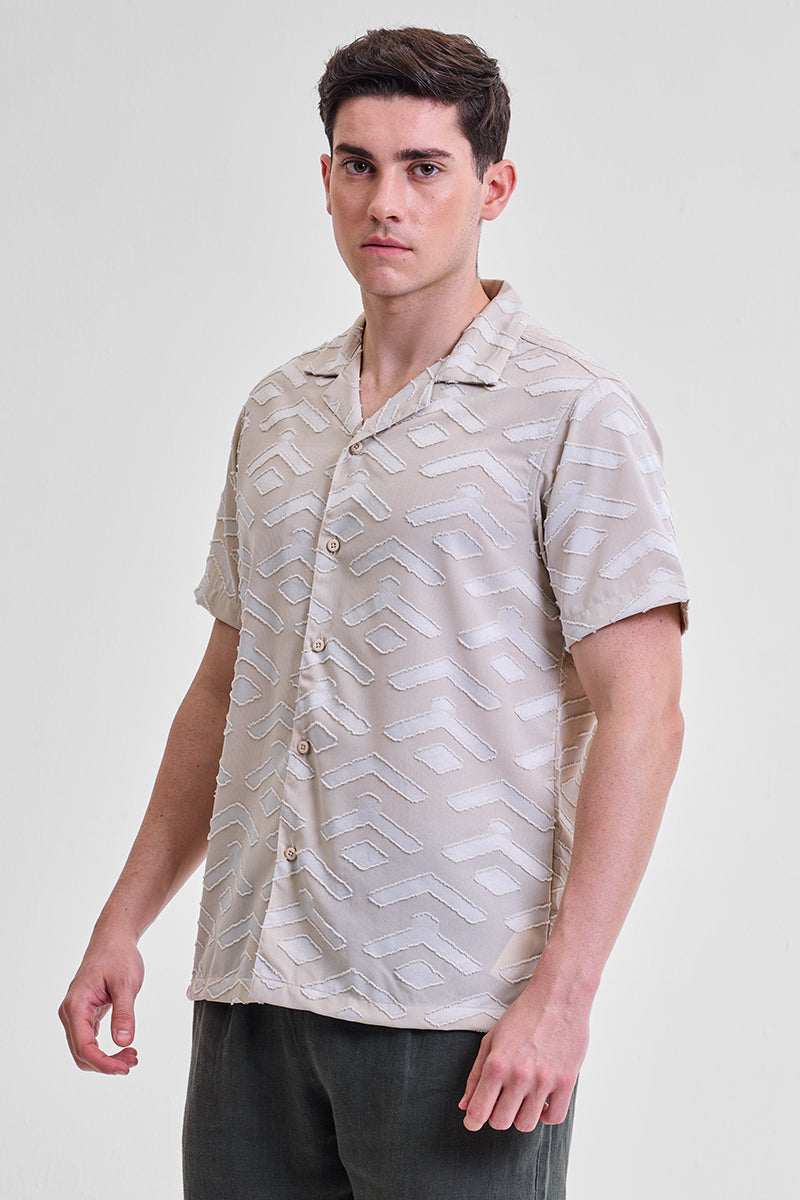 Cream Geometric Box Fit Shirt