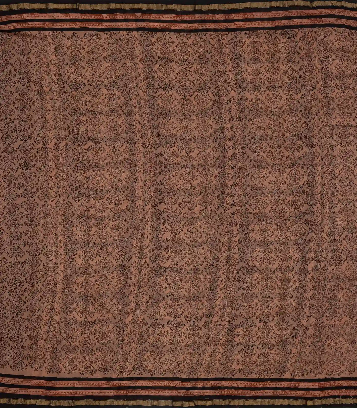 Black Chanderi Cotton Saree Printed With Floral Vine Motifs