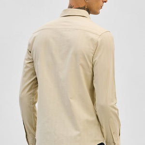 Beige Slim Fit Stripes Shirt