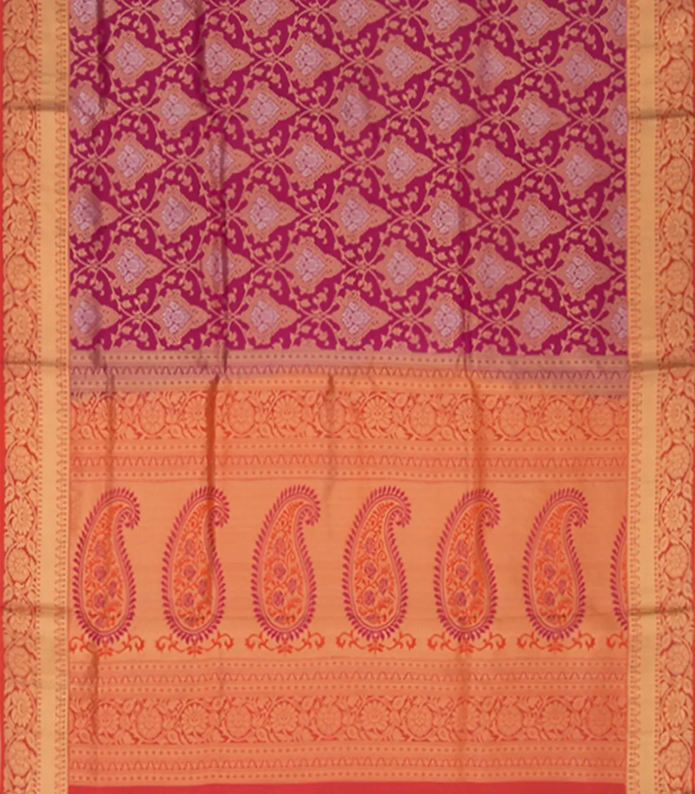 Pink Handwoven Soft Silk Saree With Mango And Vine Motifs In Contrast Rust Border & Pallu-Pink