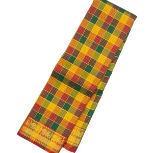 Multi Colour Handloom Kanchipuram Silk Saree With Checks