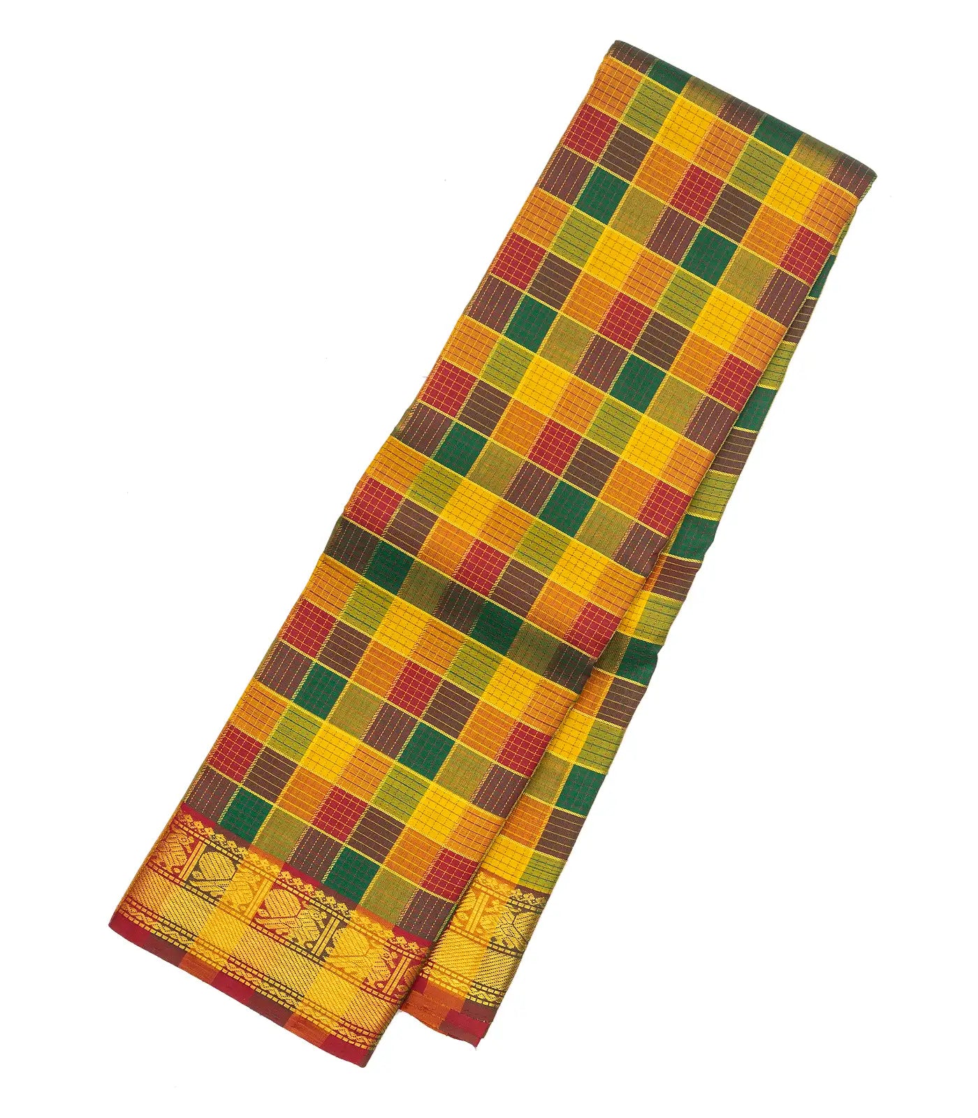 Multi Colour Handloom Kanchipuram Silk Saree With Checks