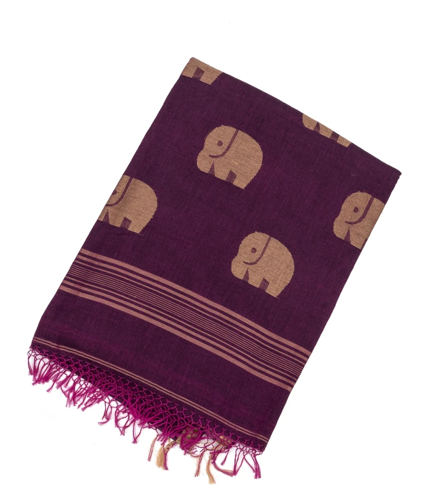 Magenta Handloom Bengal Cotton Saree With Horse Blouse