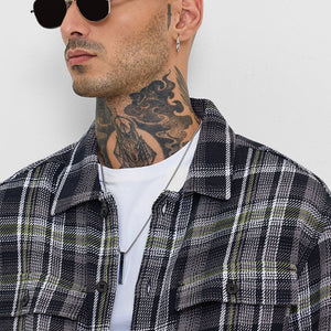 Black Flannel Checks Relaxed Fit Overshirt