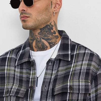 Black Flannel Checks Relaxed Fit Overshirt