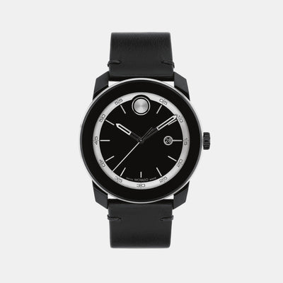 Bold Men Quartz Black Dial Analog Leather Watch 3601154