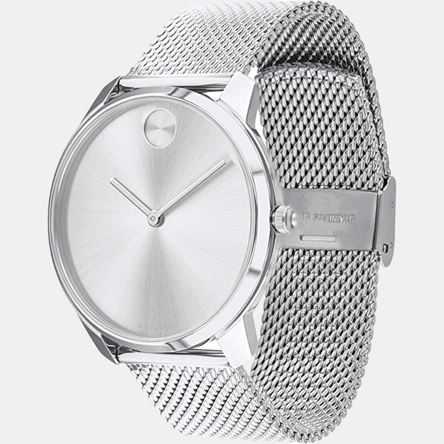 Bold Men Quartz Silver Dial Analog Stainless Steel Watch 3600589