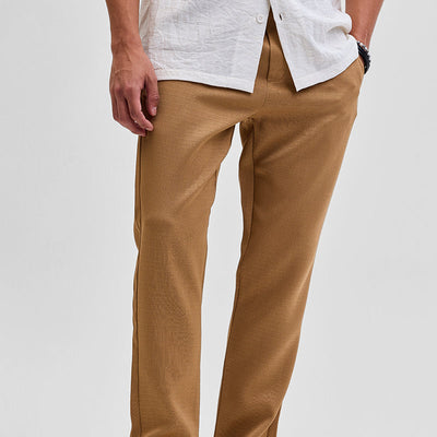 Brown Self-Design Slim Fit Trousers