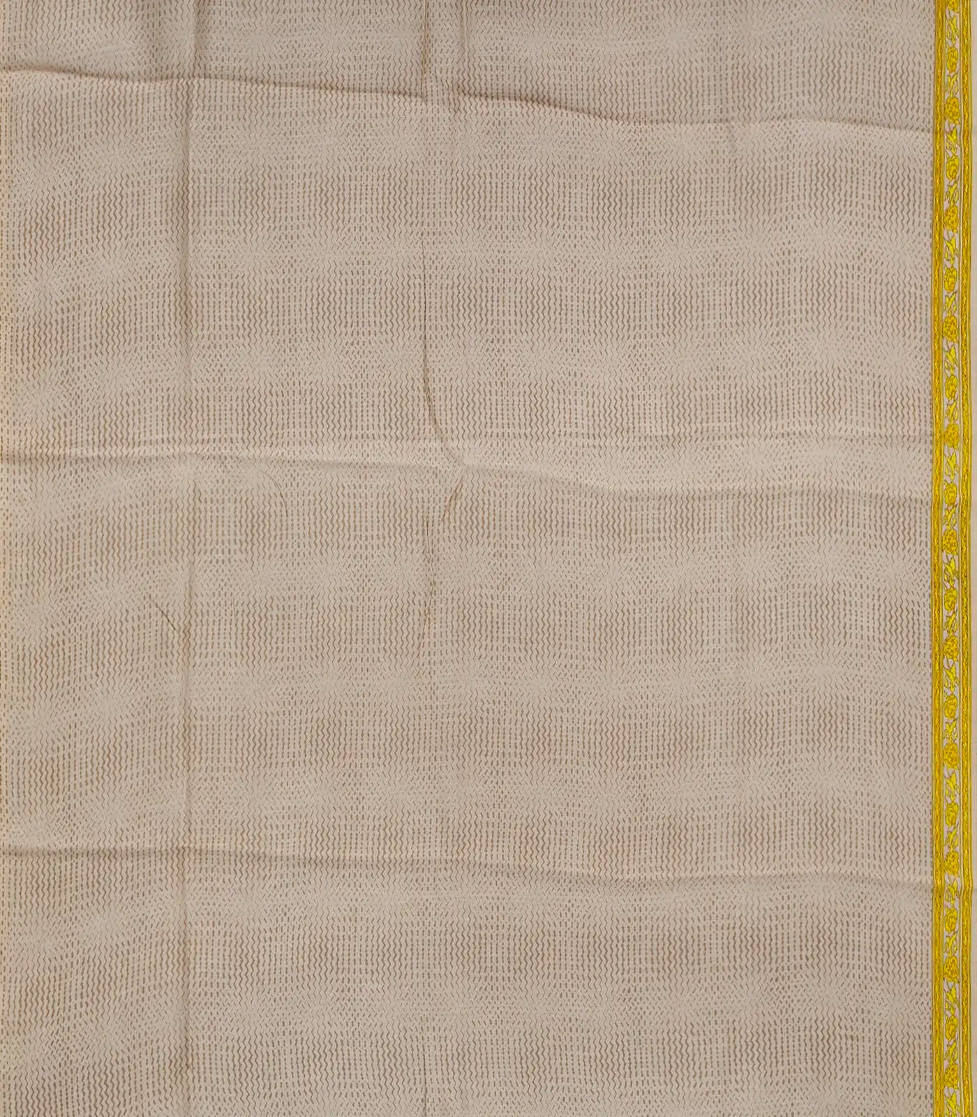 Taupe Handloom Chanderi Cotton Saree With Printed Yellow Floral Motifs