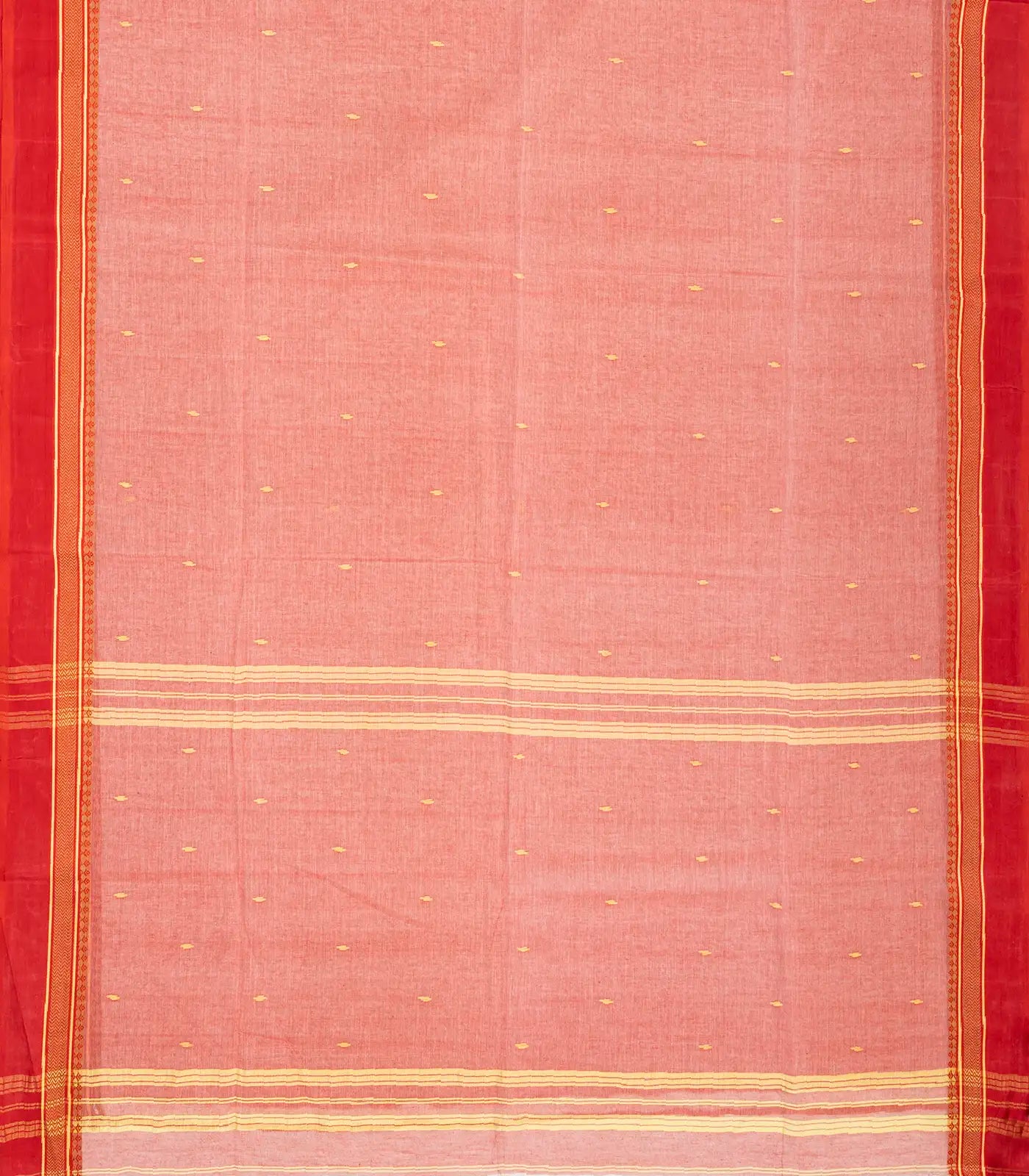 Peach Bengal Cotton Saree With Diamond Motifs