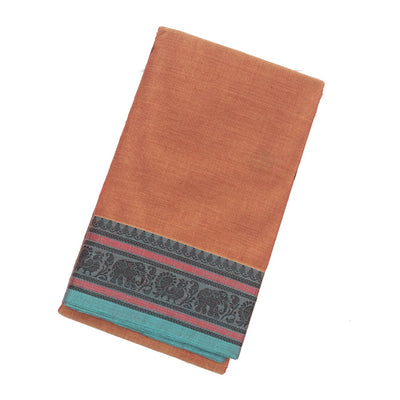 Peach Handloom Kanchi Cotton Saree With Annam & Mango Buttas