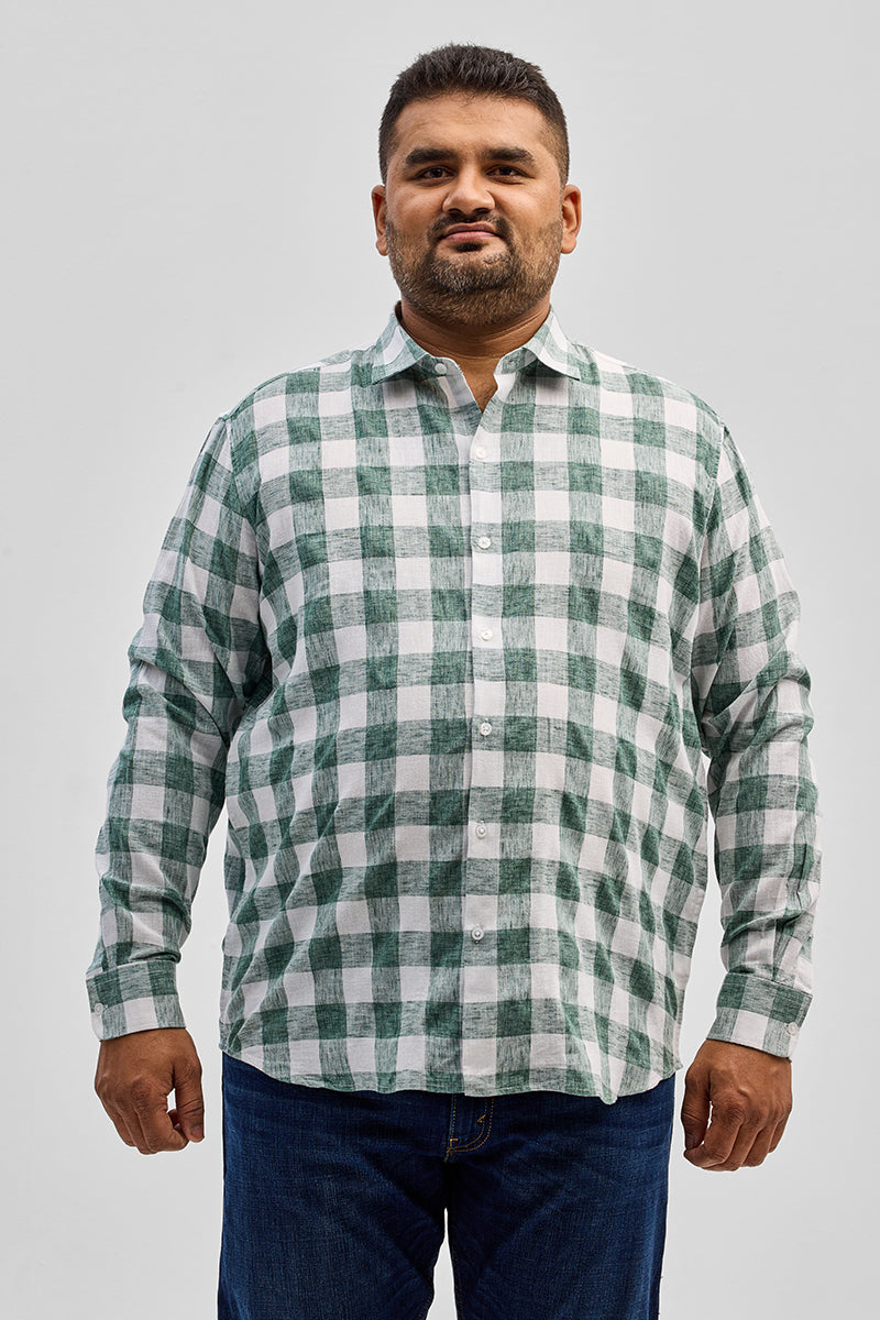 Green Checks Linen Blend Shirt