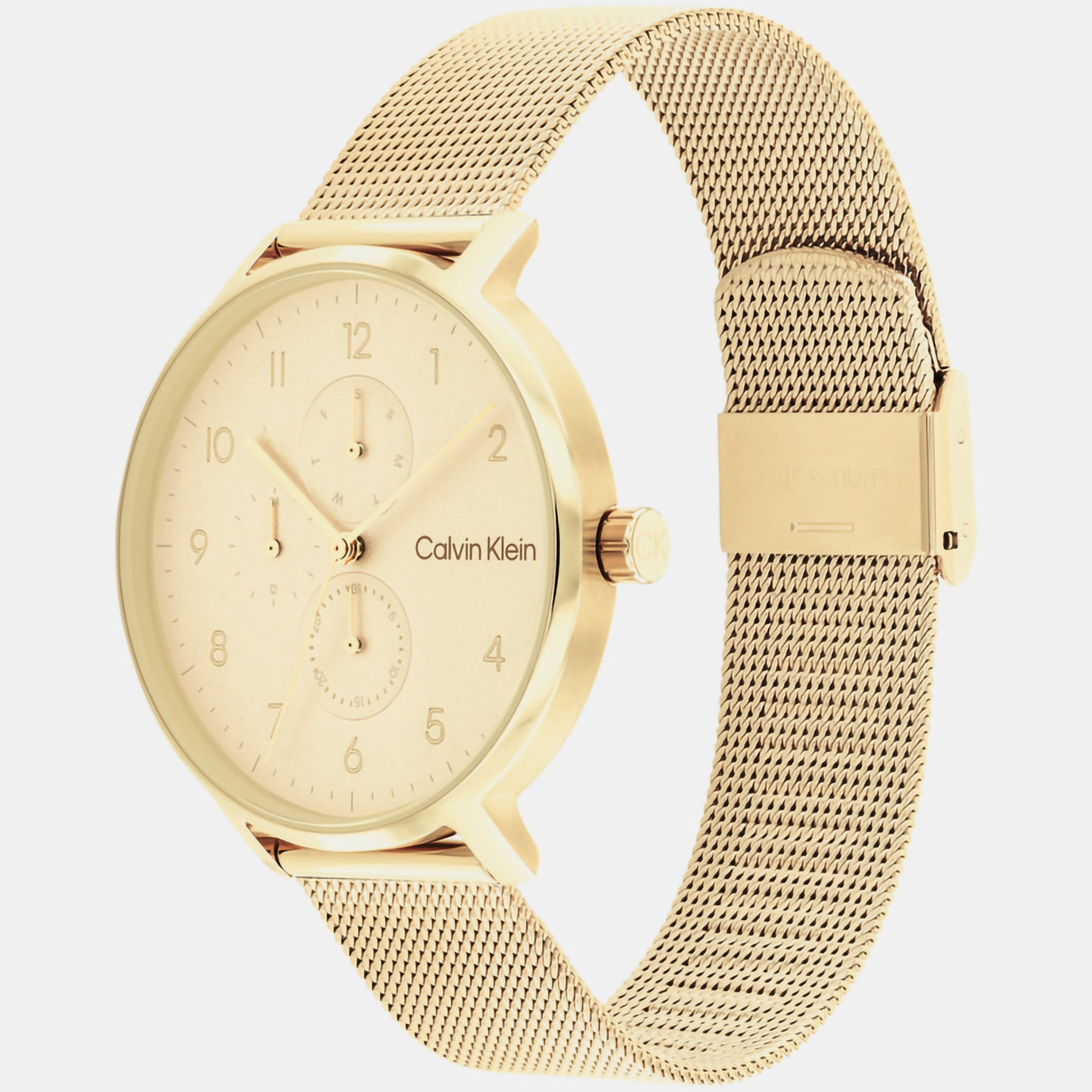 Ck Stun Unisex Quartz Champagne Dial Analog Mesh Watch 25200403