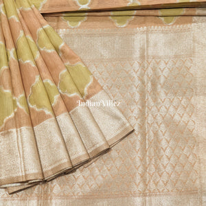 Lemon Peach Zari Woven Banarasi Tissue Saree