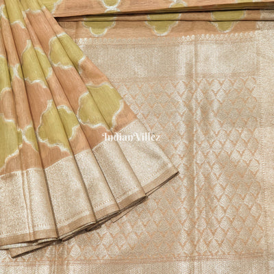 Lemon Peach Zari Woven Banarasi Tissue Saree