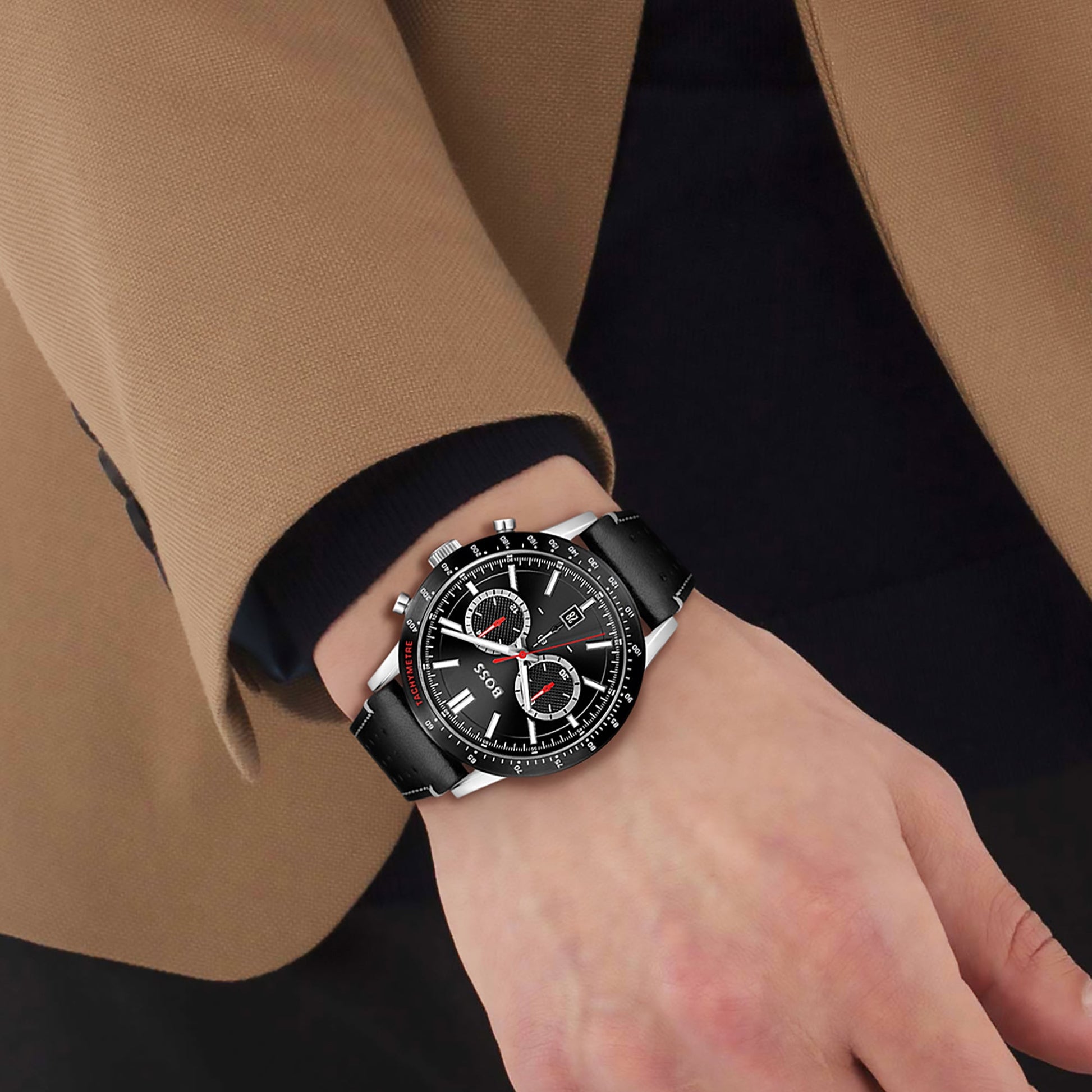 Allure Men Quartz Black Dial Chronograph Leather Watch 1513920