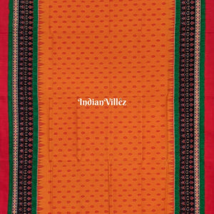 Tangerine Geometric Ikat Border Sambalpuri Silk Saree