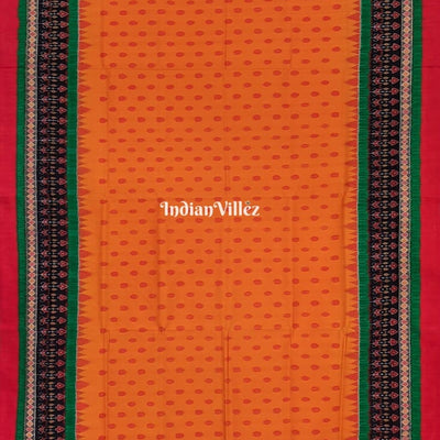Tangerine Geometric Ikat Border Sambalpuri Silk Saree