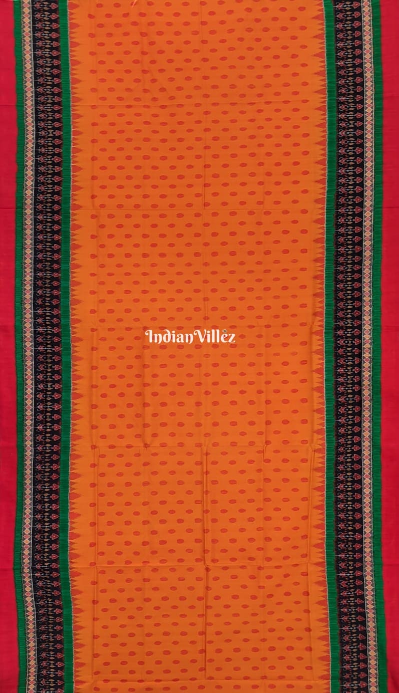 Tangerine Geometric Ikat Border Sambalpuri Silk Saree