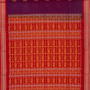 Purple Handloom Orissa Cotton Saree With Contrast Red Border
