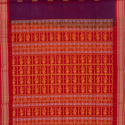 Purple Handloom Orissa Cotton Saree With Contrast Red Border