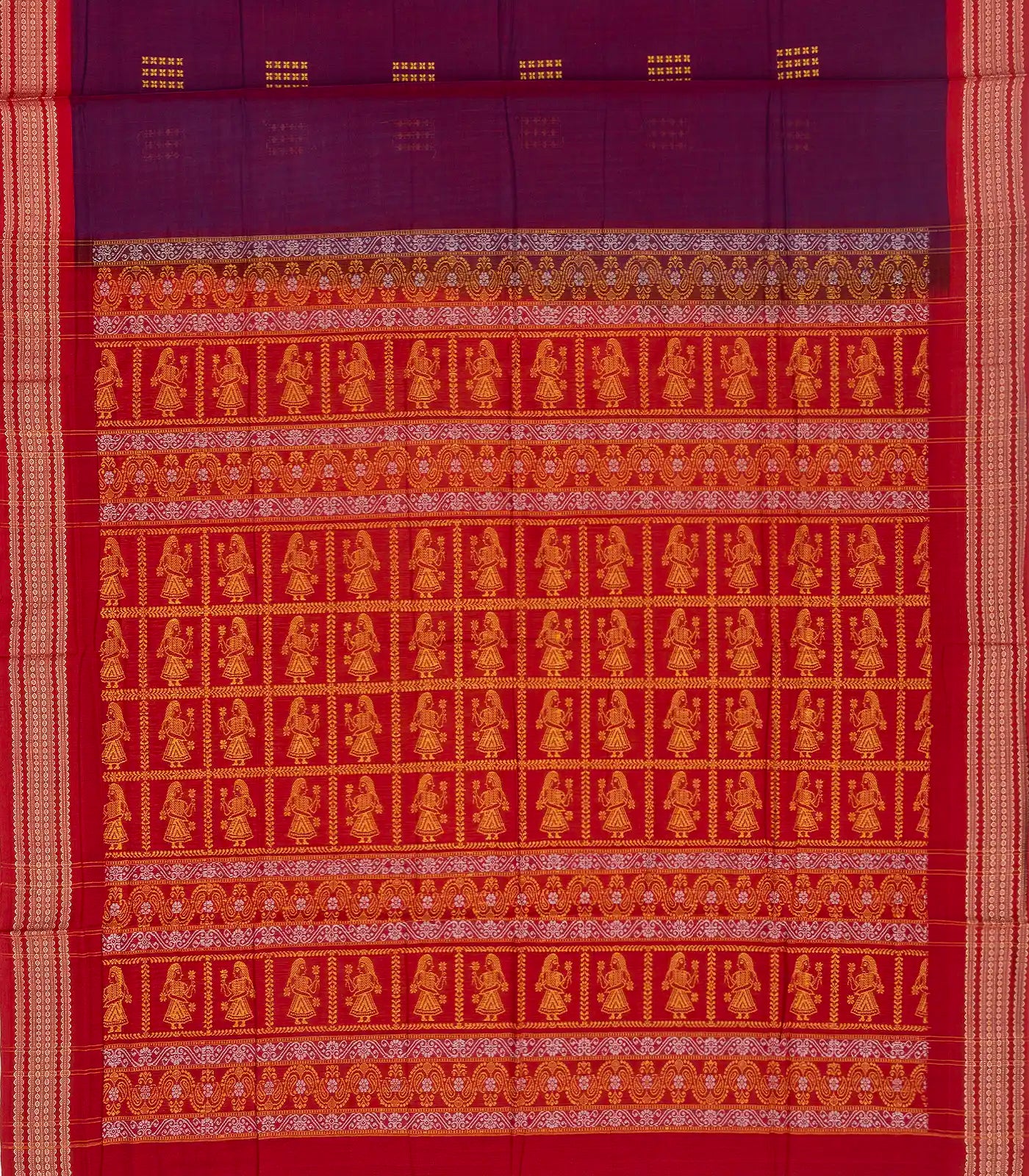 Purple Handloom Orissa Cotton Saree With Contrast Red Border