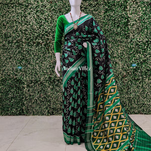 Black With Green Odisha Ikat Contemporary Silk Saree