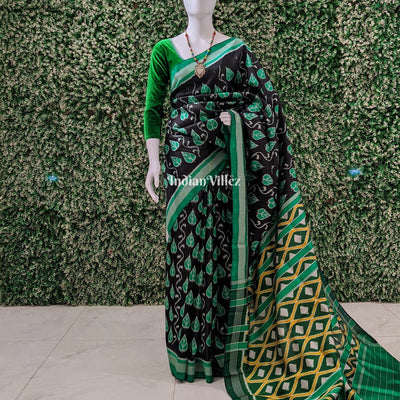 Black With Green Odisha Ikat Contemporary Silk Saree