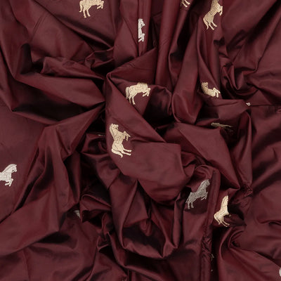 Brown Handloom Banarasi Silk Saree With Horse Buttas