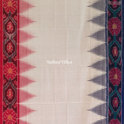 White Red Maniabandha Odisha Ikat Cotton Saree