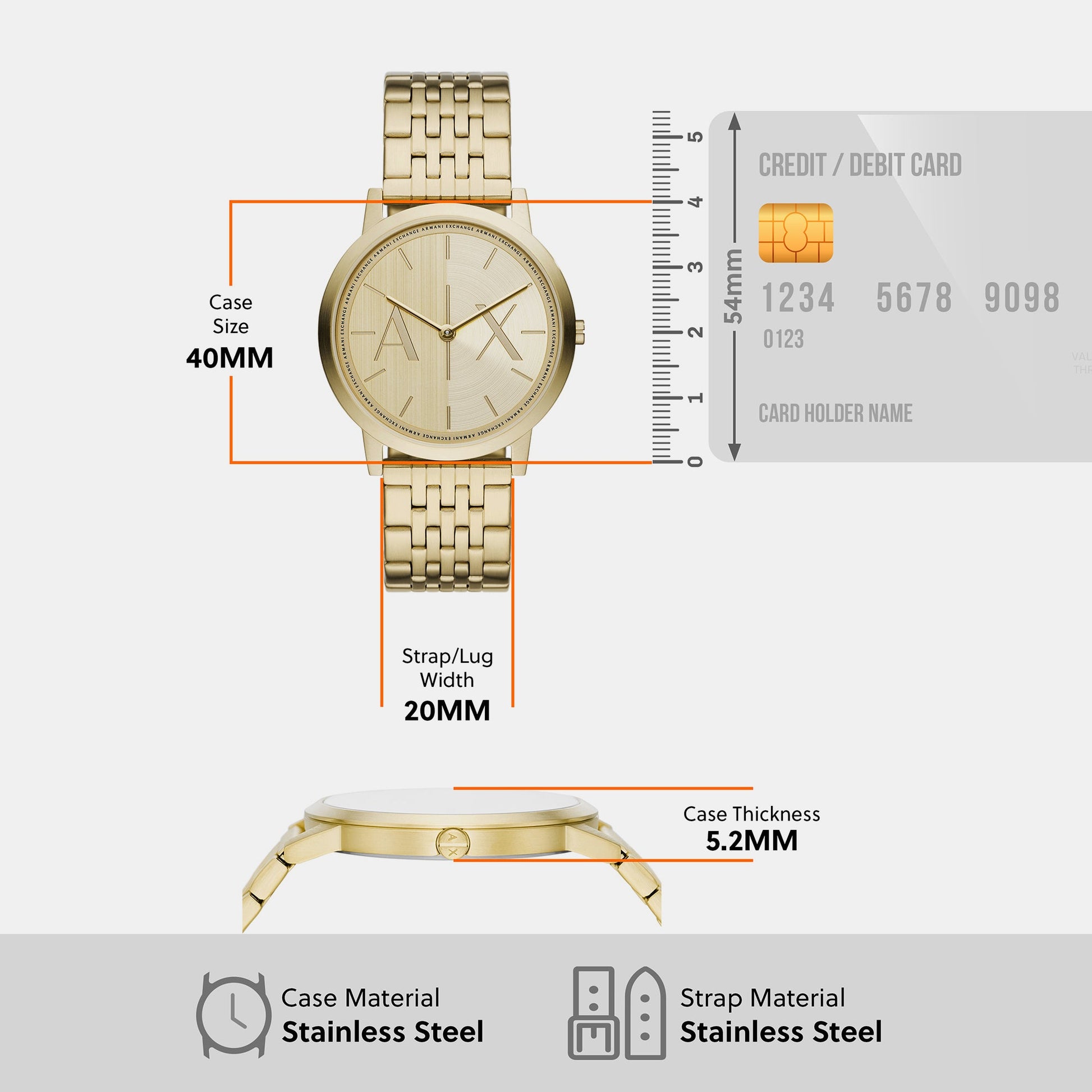 Dale Men Quartz Gold Dial Analog Stainless Steel Watch AX2871