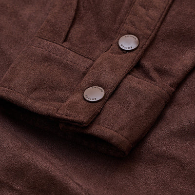 Brown Suede Snap Button Overshirt