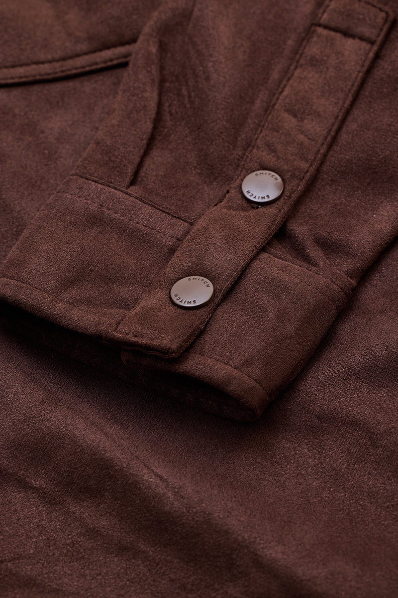 Brown Suede Snap Button Overshirt
