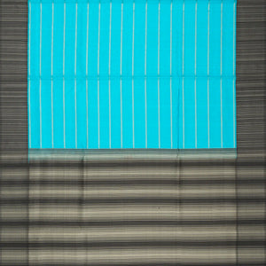 Turquoise Handloom Kora Silk Saree With Beldari Stripes & Black Border