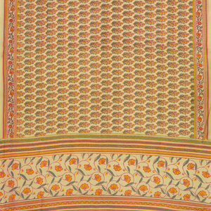 Cream Handloom Chanderi Cotton Saree With Printed Pink Floral Motif