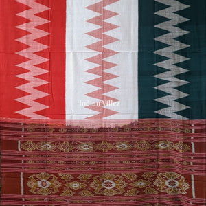 Red White Green Maniabandha Odisha Ikat Cotton Saree
