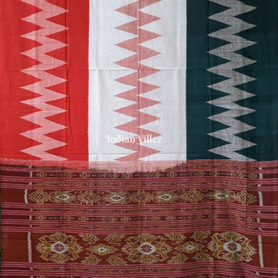 Red White Green Maniabandha Odisha Ikat Cotton Saree