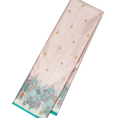 Off White Handloom Kanchipuram Tissue Silk Saree With Meena Floral Border