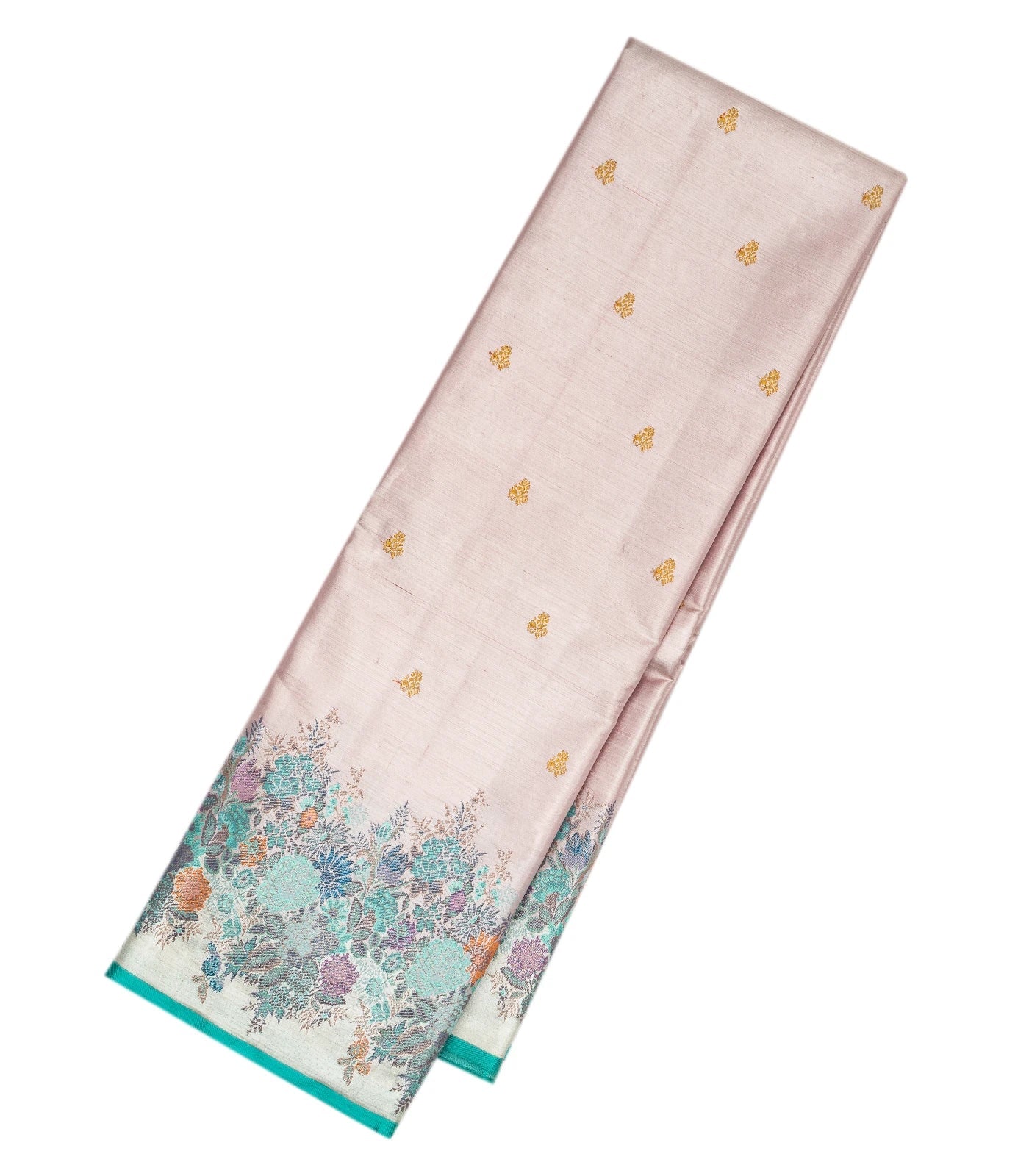 Off White Handloom Kanchipuram Tissue Silk Saree With Meena Floral Border