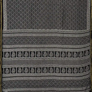 Black Woven Jaipur Cotton Saree With Printed Floral Jaal Motifs