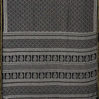 Black Woven Jaipur Cotton Saree With Printed Floral Jaal Motifs