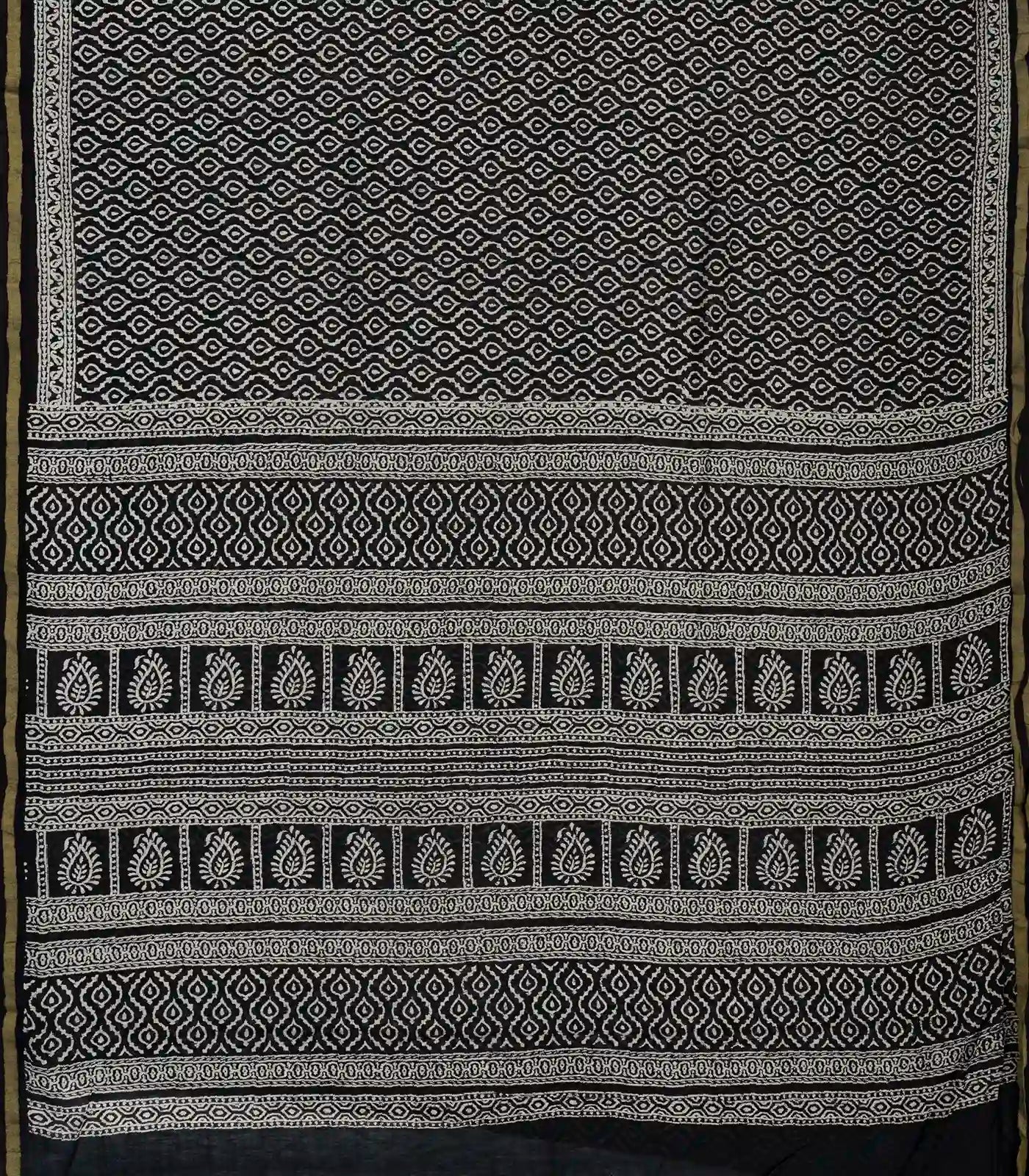 Black Woven Jaipur Cotton Saree With Printed Floral Jaal Motifs