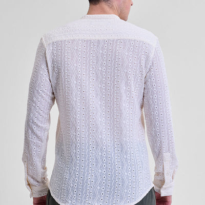 Cream Self-Design Shirt