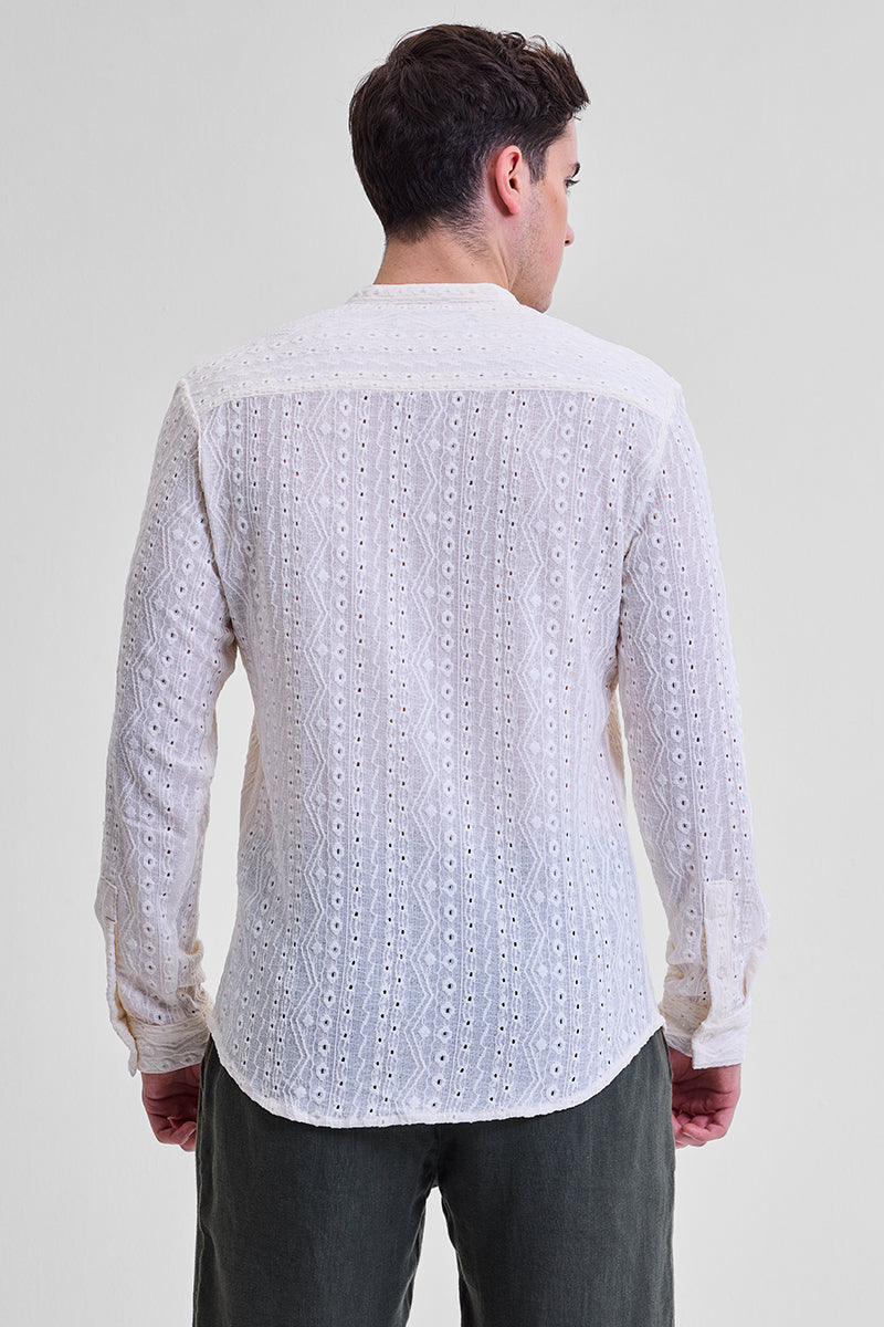 Cream Self-Design Shirt